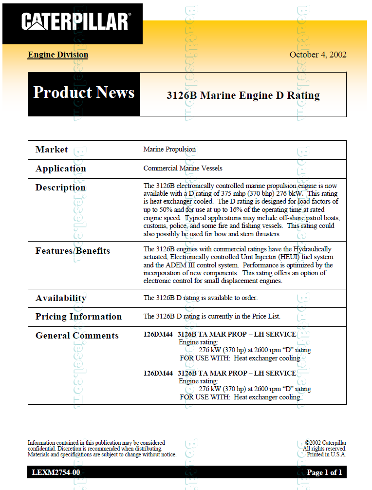 Pr New Caterpillar 3126b Marine Diesel Propulsion Engine D Rating 